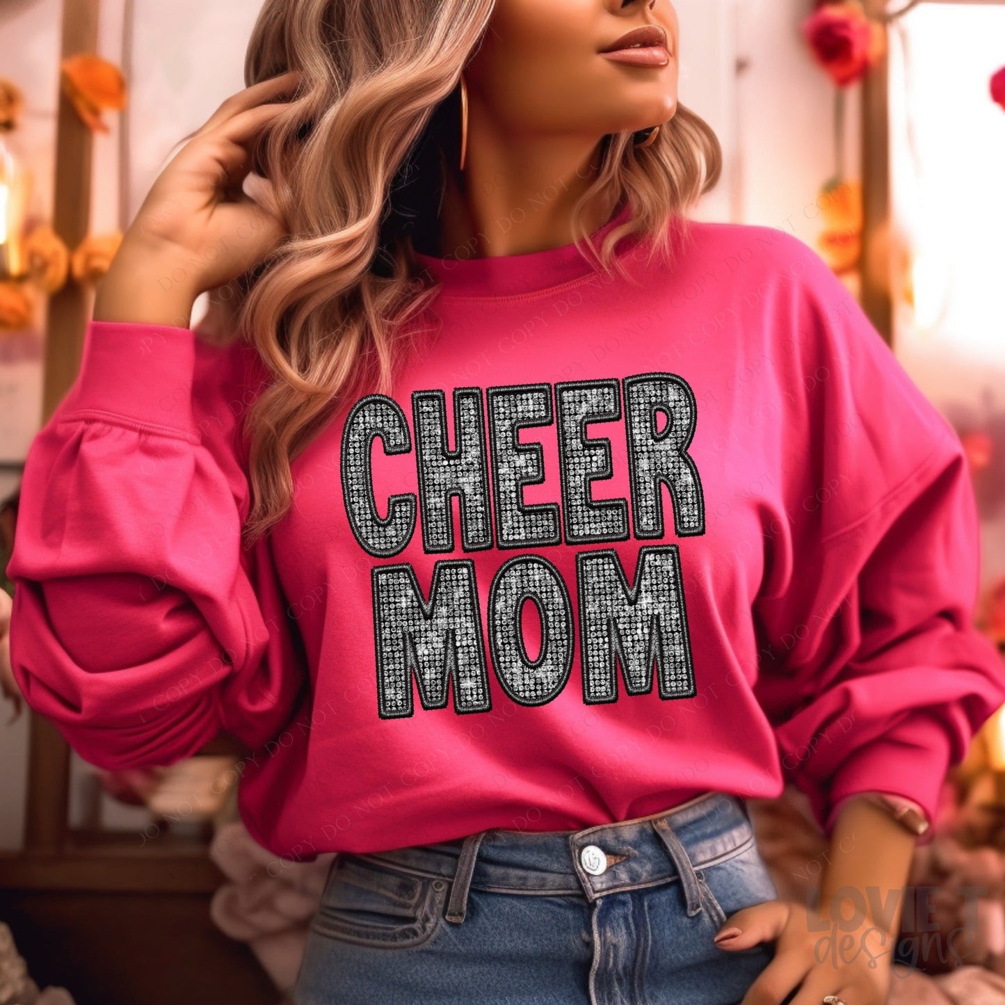 Cheer Mom Faux Embroidery Diamond-Lovie T Designs