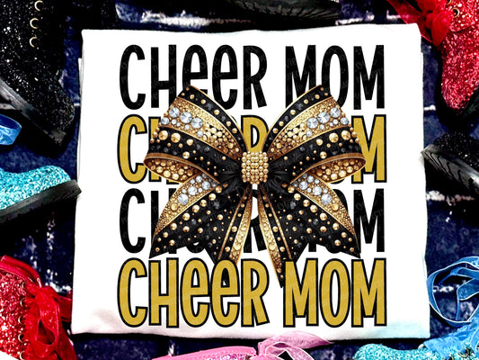 Cheer Mom Faux Rhinestones Black Yellow Gold-Lovie T Designs