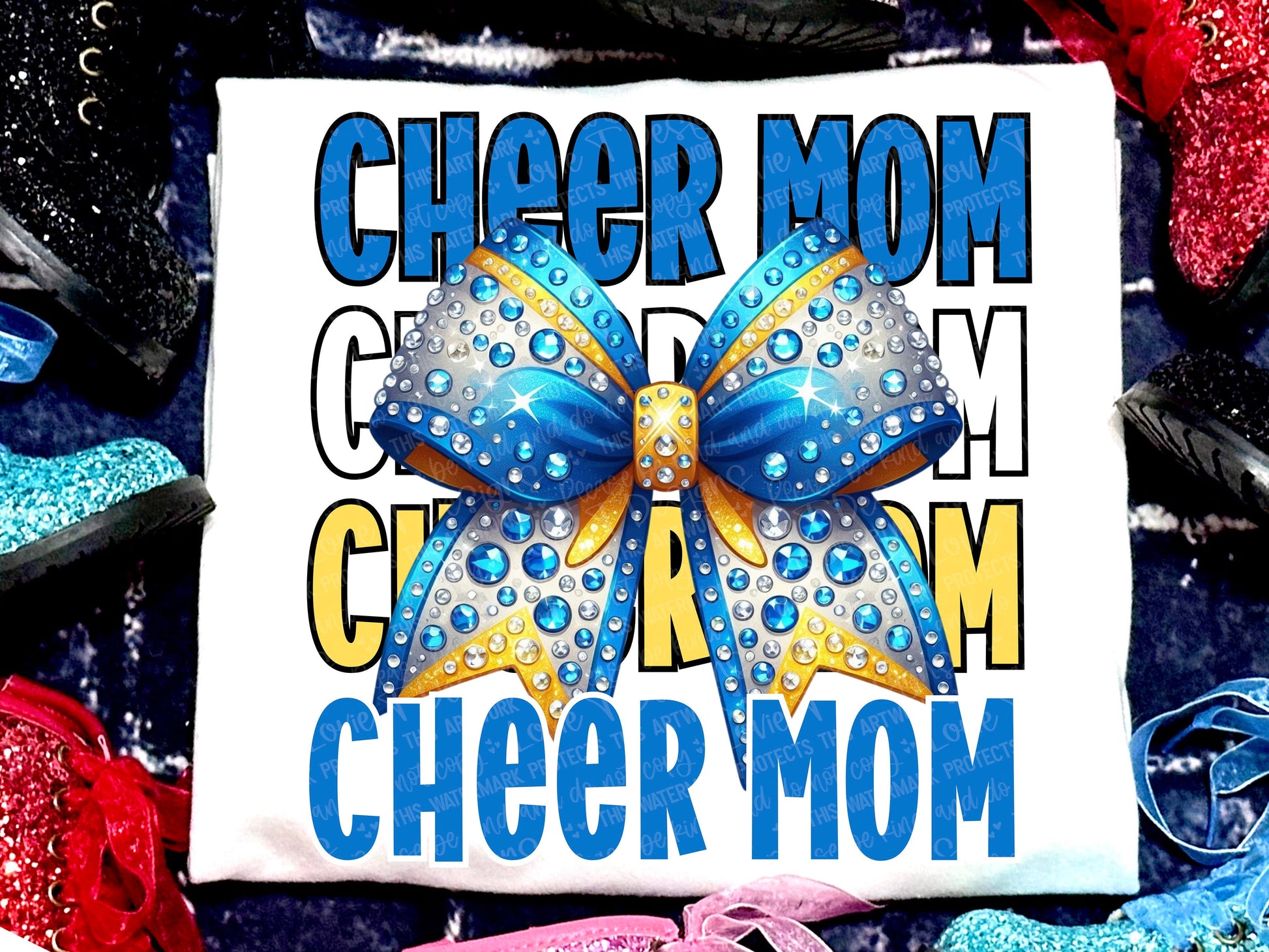 Cheer Mom Faux Rhinestones Blue Yellow-Lovie T Designs