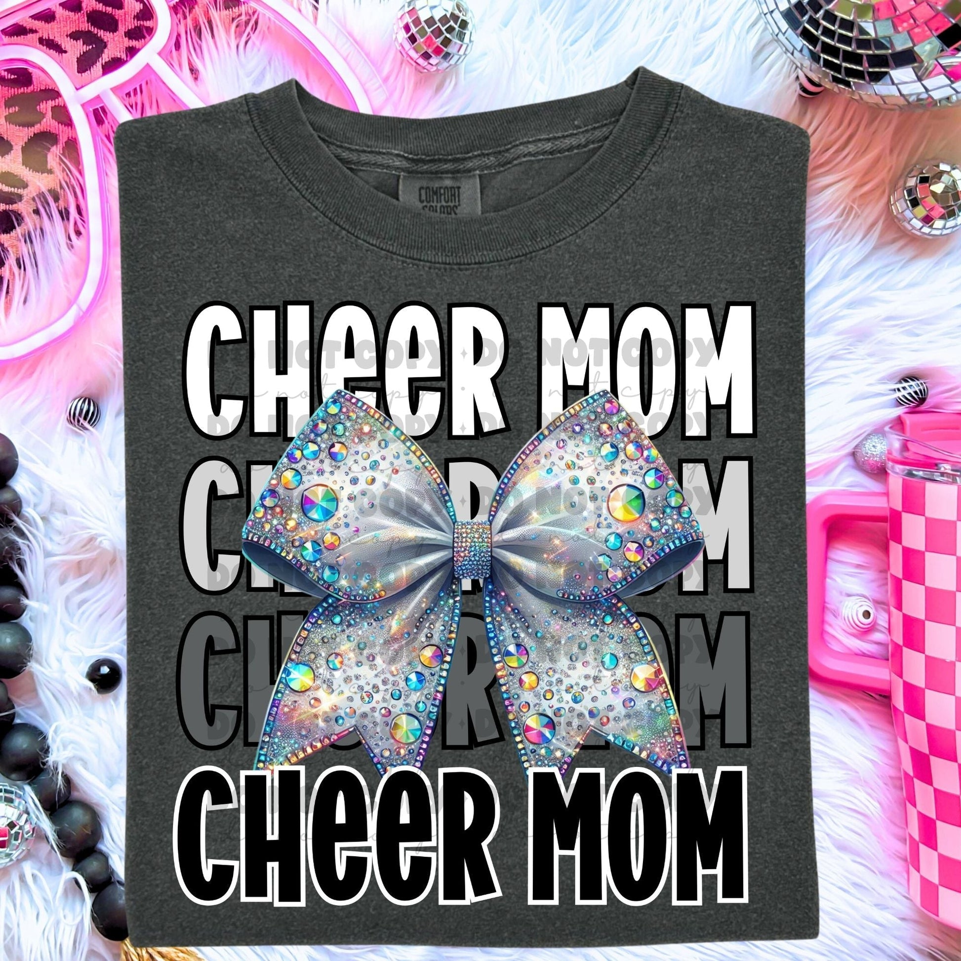 Cheer Mom Faux Rhinestones Charcoal and Black-Lovie T Designs