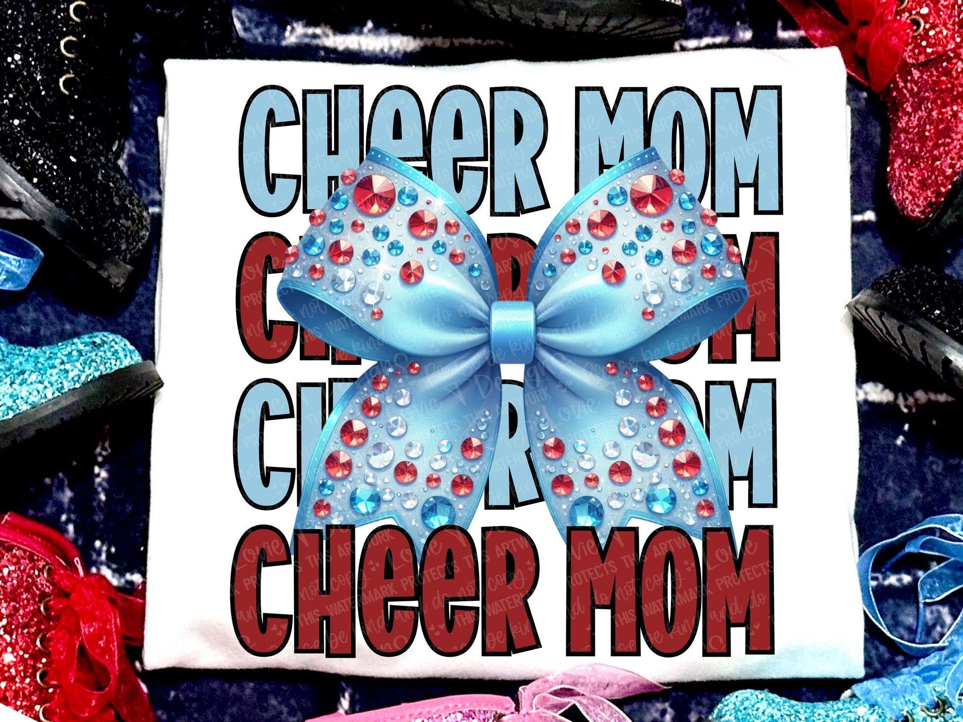 Cheer Mom Faux Rhinestones Columbia Blue Maroon-Lovie T Designs