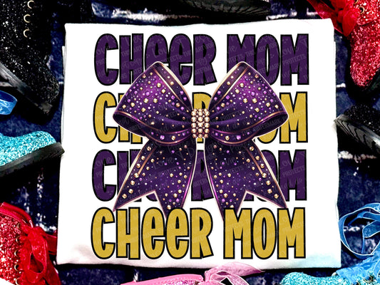 Cheer Mom Faux Rhinestones Dark Purple Yellow Gold-Lovie T Designs