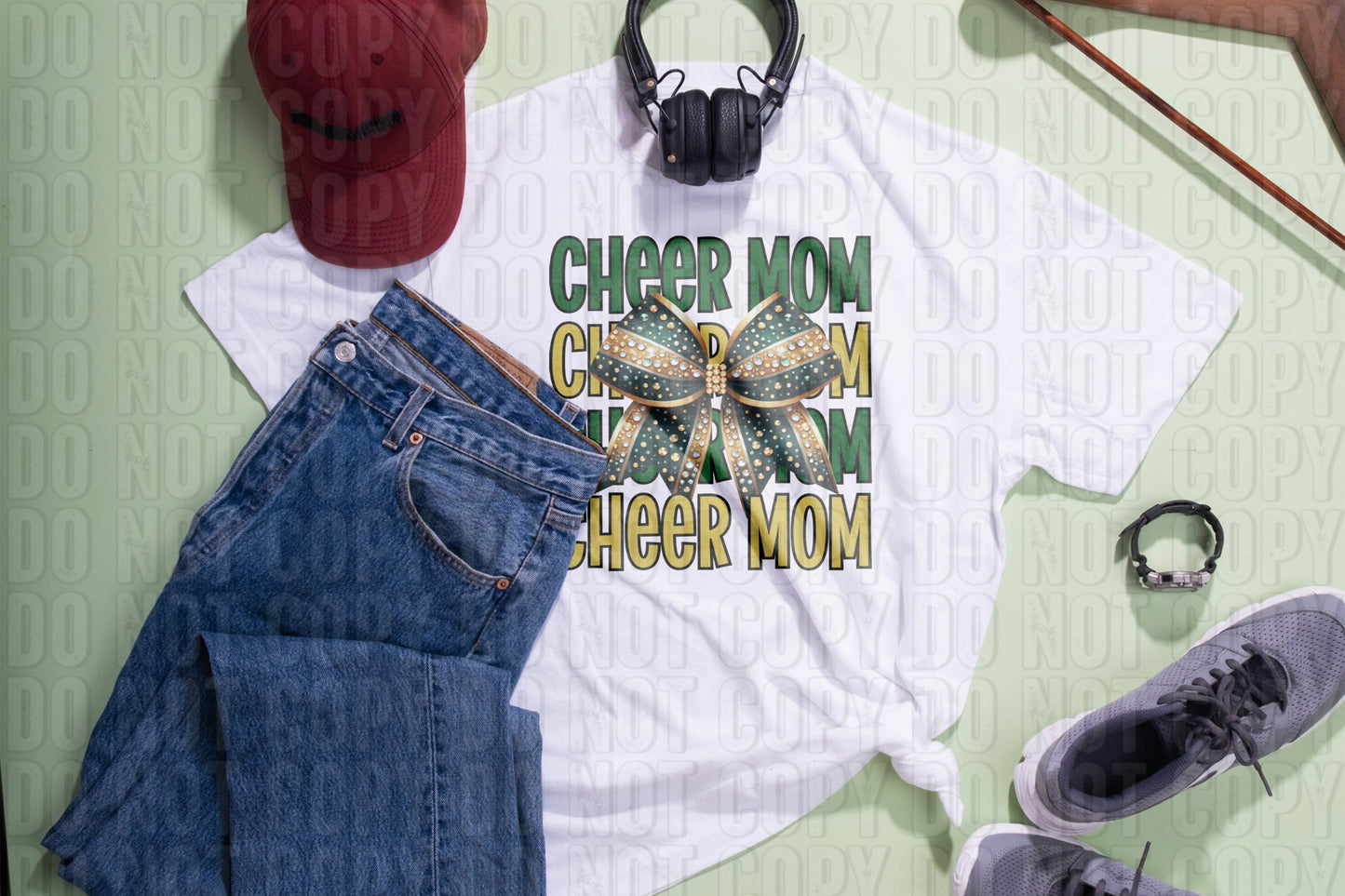 Cheer Mom Faux Rhinestones Forest Green Vegas Gold-Lovie T Designs