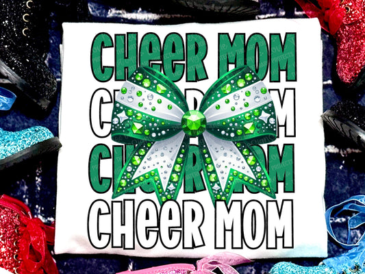 Cheer Mom Faux Rhinestones Forest Green White-Lovie T Designs