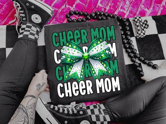 Cheer Mom Faux Rhinestones Green and White-Lovie T Designs