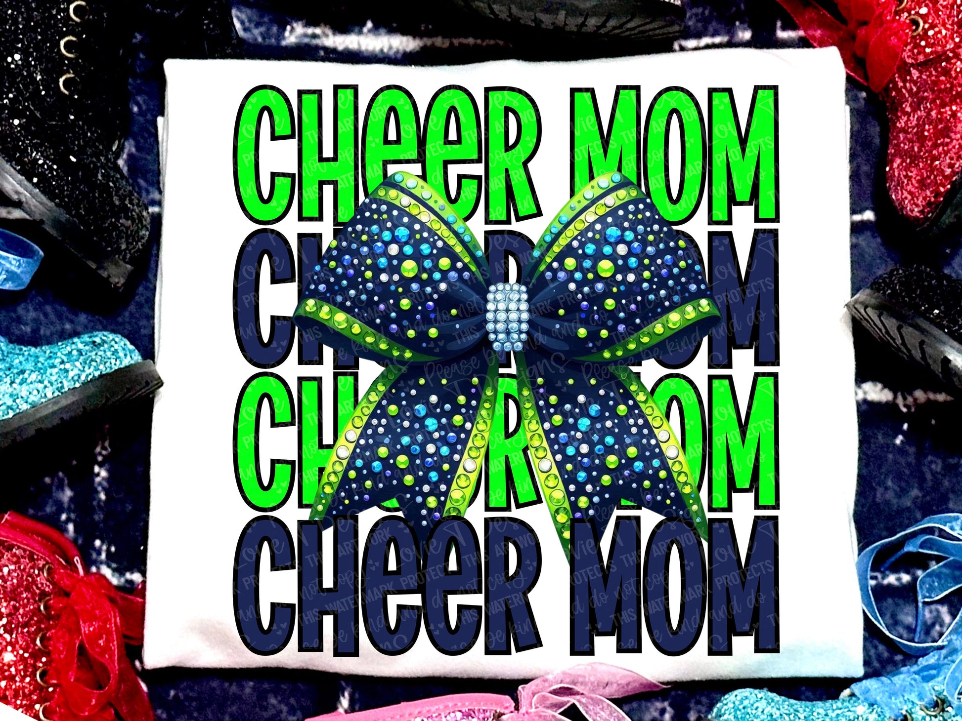 Cheer Mom Faux Rhinestones Kelly Green Black Outline-Lovie T Designs