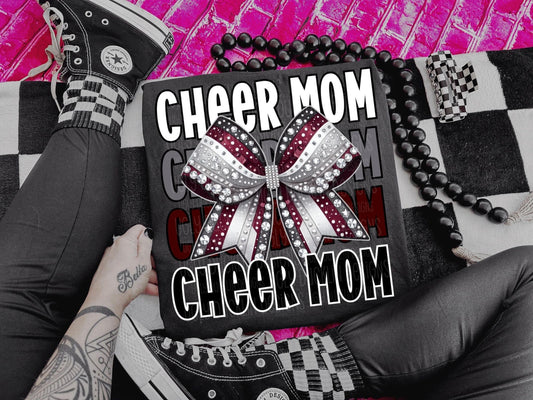 Cheer Mom Faux Rhinestones Maroon Black and White-Lovie T Designs