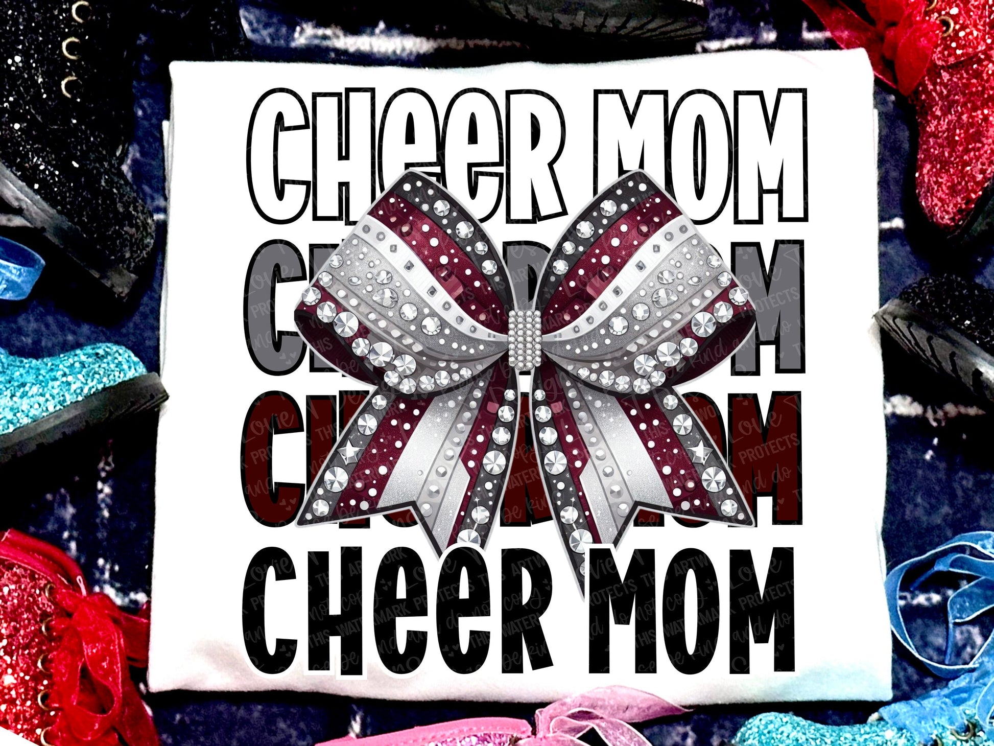 Cheer Mom Faux Rhinestones Maroon Grey Black-Lovie T Designs