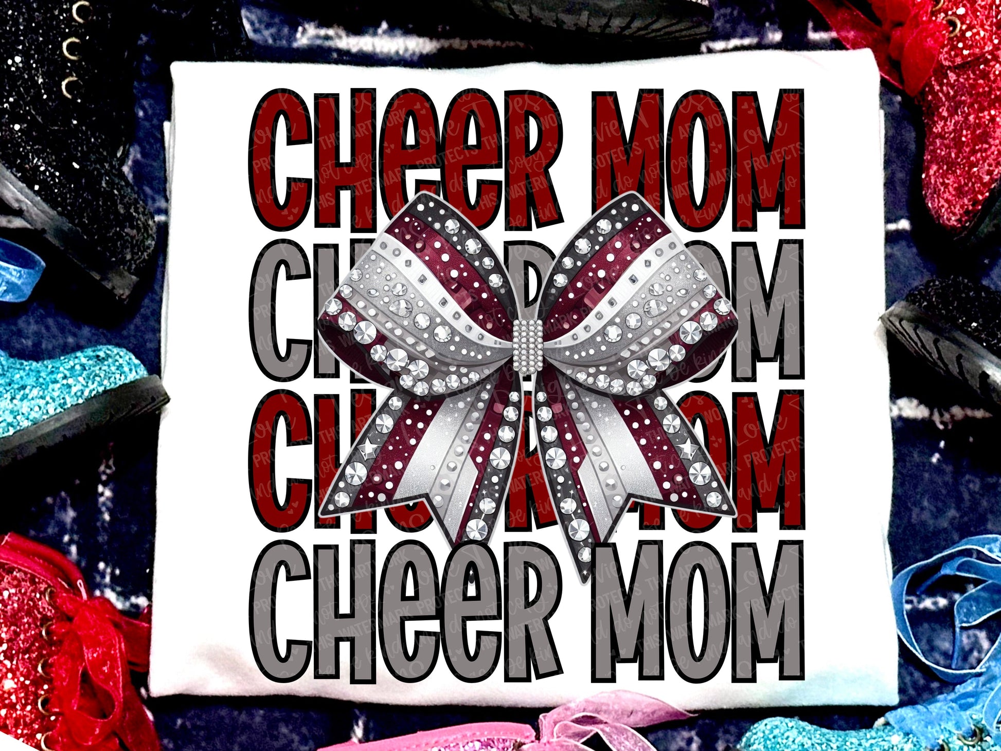 Cheer Mom Faux Rhinestones Maroon Grey-Lovie T Designs