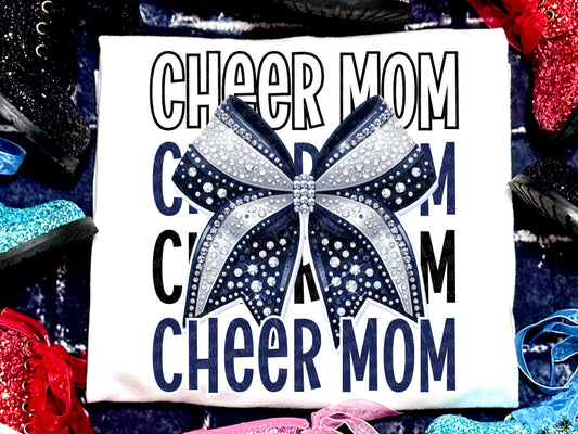 Cheer Mom Faux Rhinestones Navy Grey-Lovie T Designs