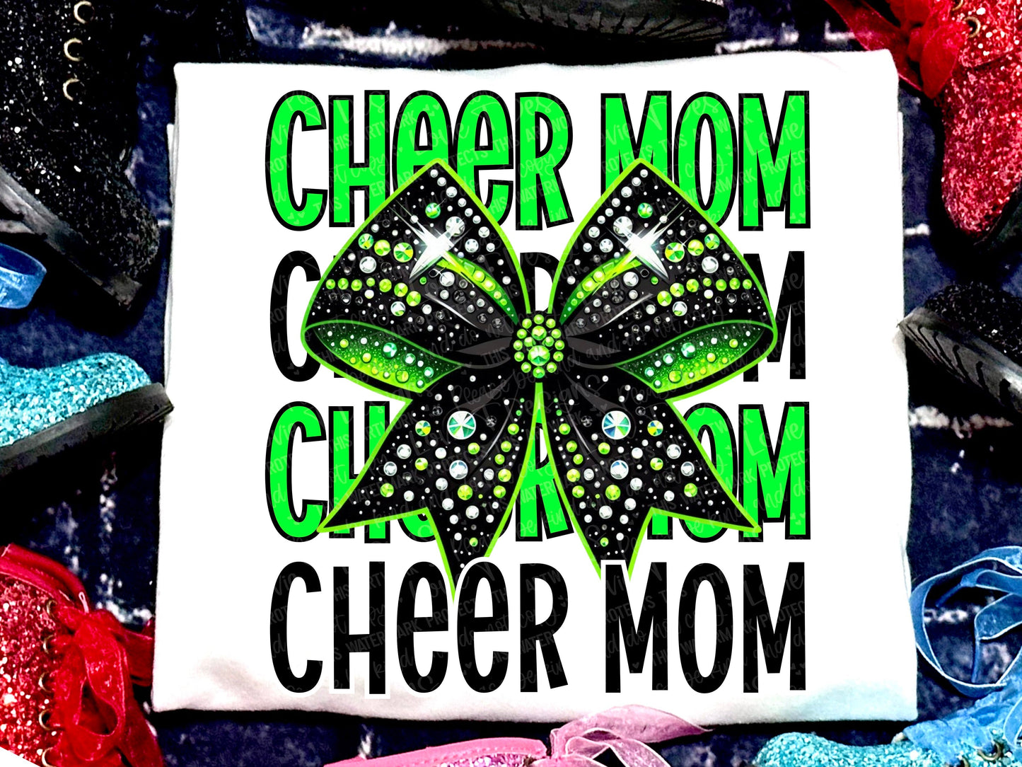 Cheer Mom Faux Rhinestones Neon Green Black-Lovie T Designs