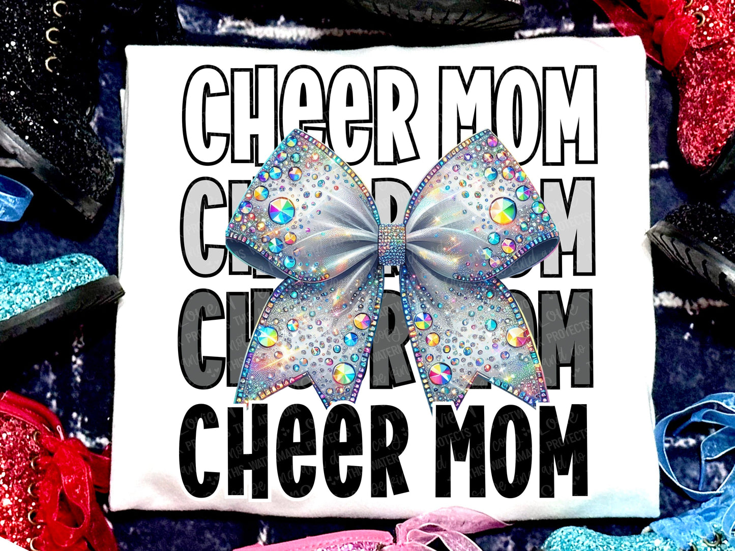 Cheer Mom Faux Rhinestones Neutral Silver-Lovie T Designs