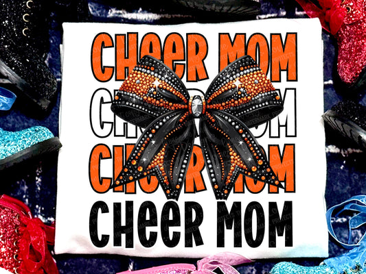 Cheer Mom Faux Rhinestones Orange Black-Lovie T Designs