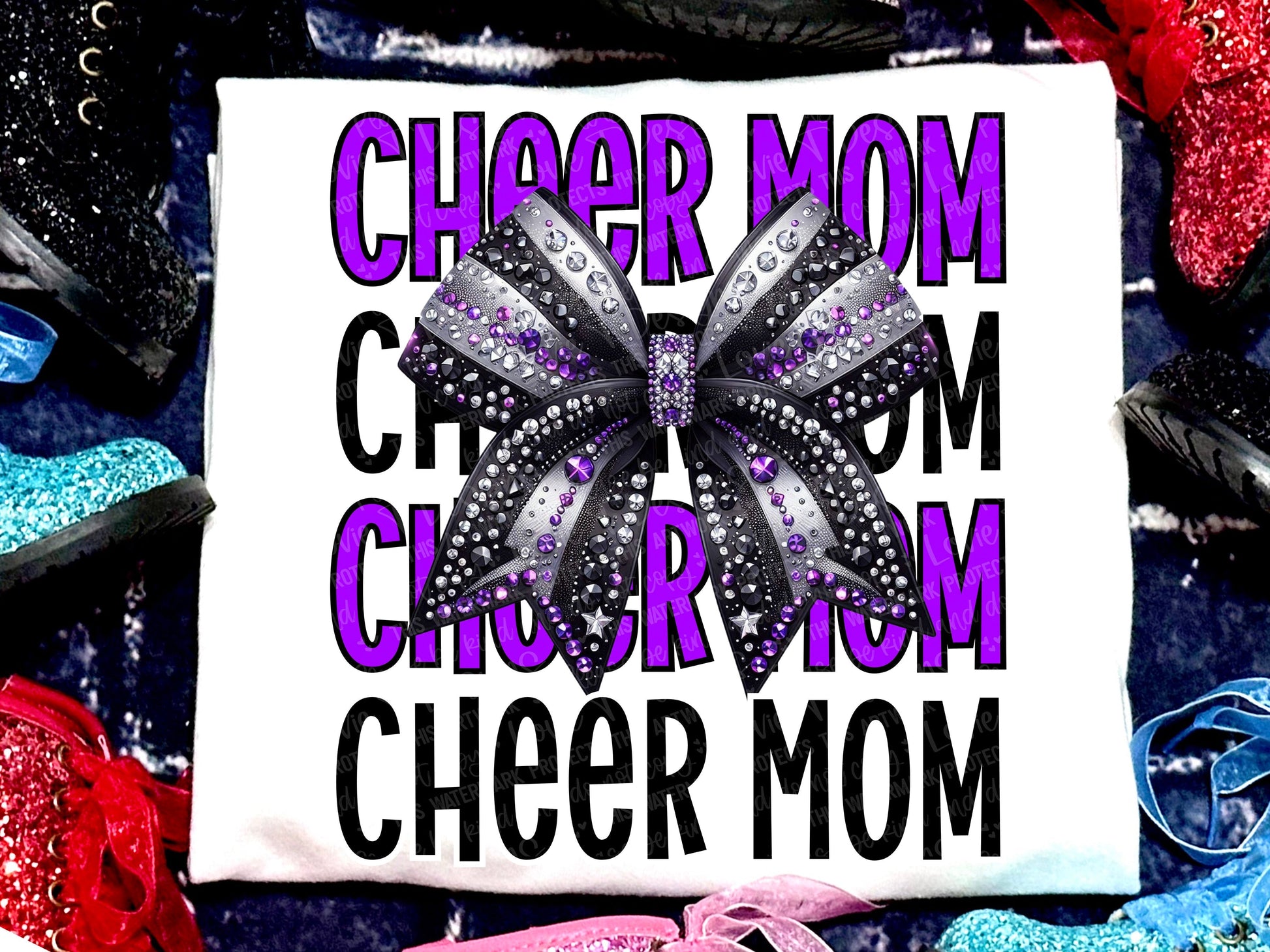 Cheer Mom Faux Rhinestones Purple Black-Lovie T Designs