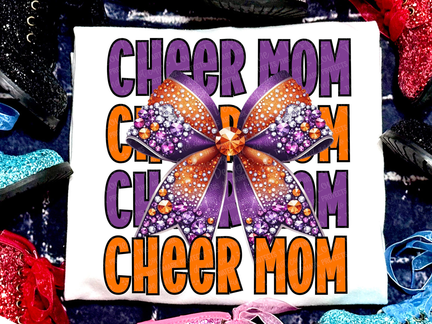 Cheer Mom Faux Rhinestones Purple Orange-Lovie T Designs