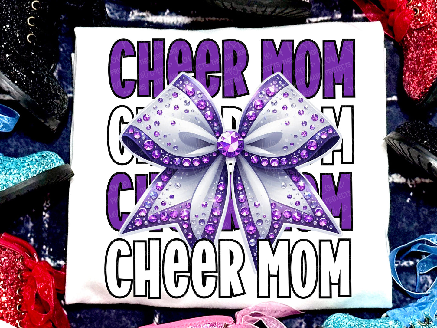 Cheer Mom Faux Rhinestones Purple White-Lovie T Designs