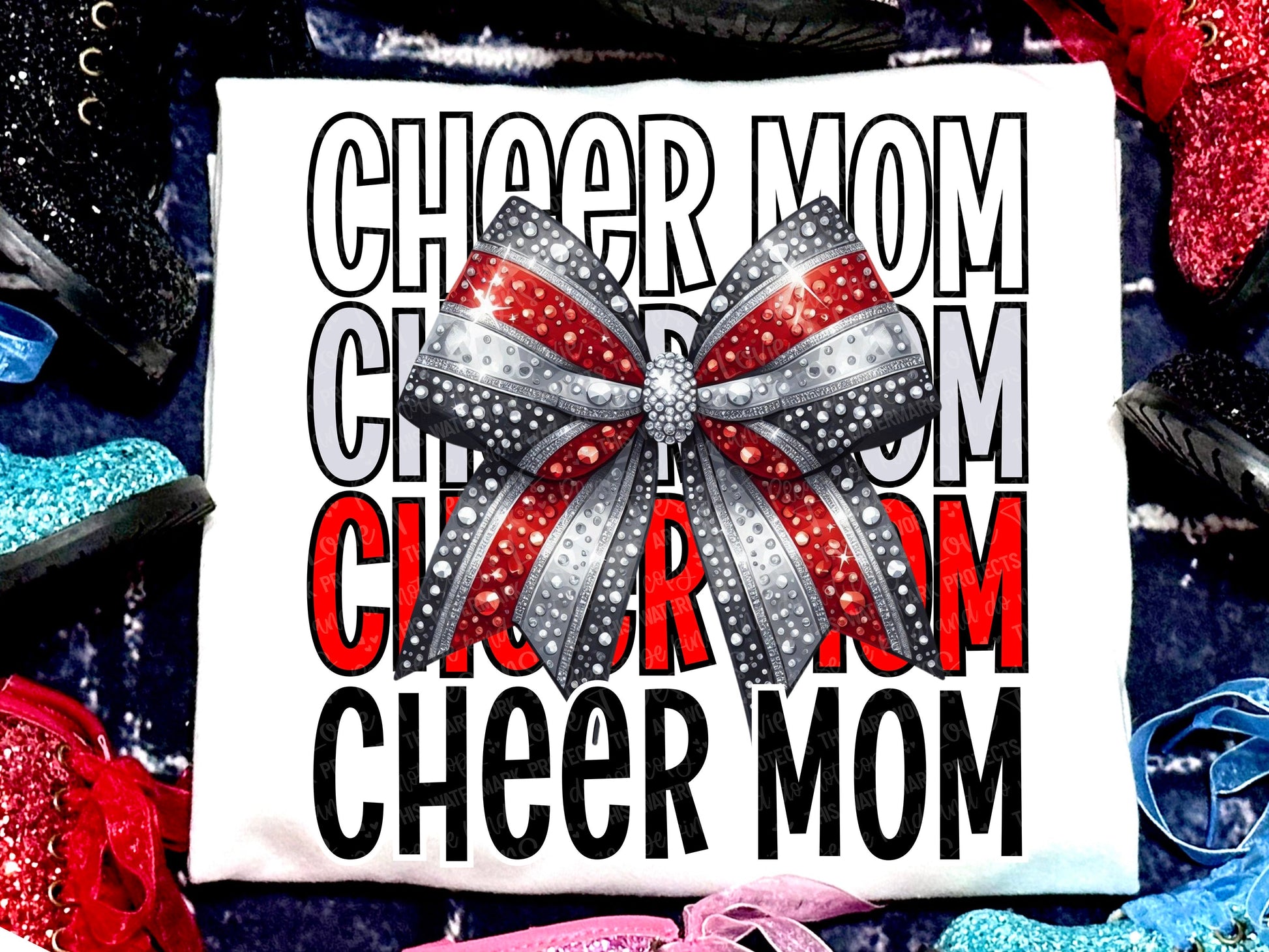 Cheer Mom Faux Rhinestones Red Black-Lovie T Designs