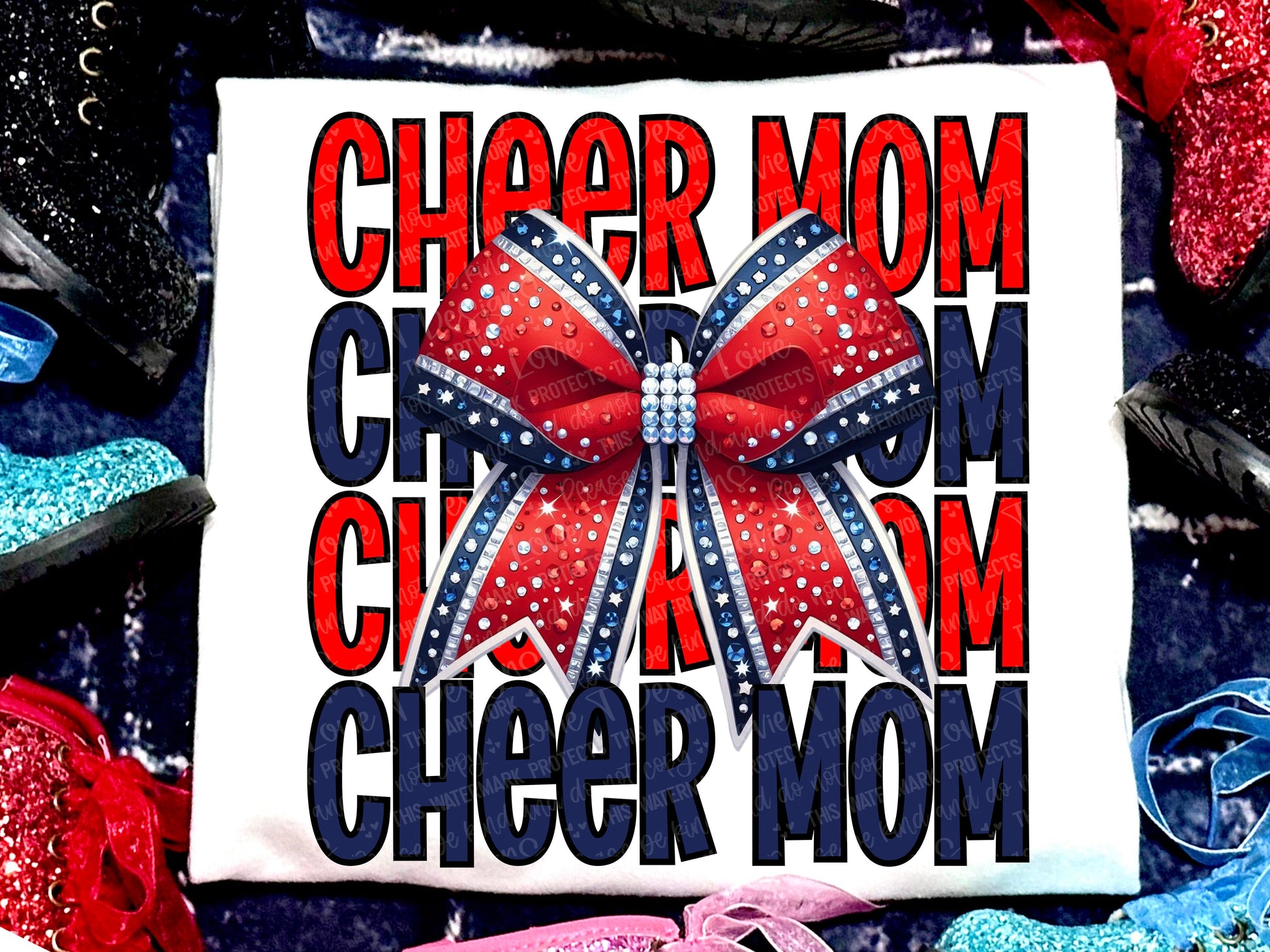 Cheer Mom Faux Rhinestones Red Navy-Lovie T Designs