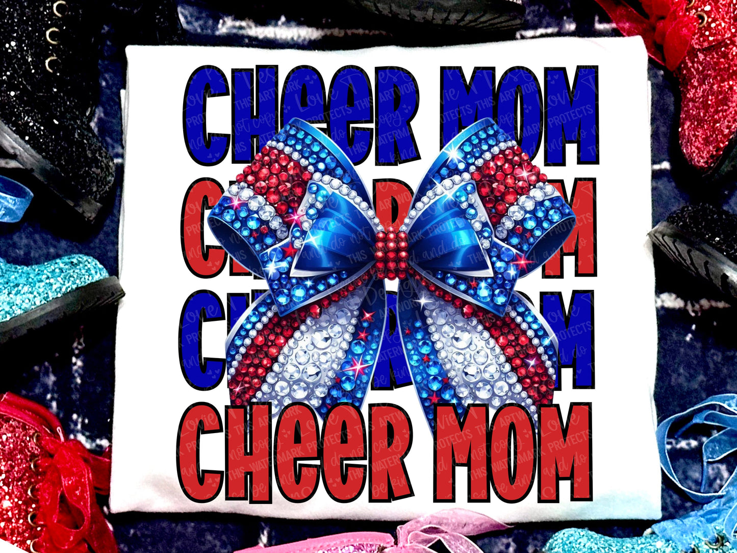 Cheer Mom Faux Rhinestones Royal Blue Red-Lovie T Designs