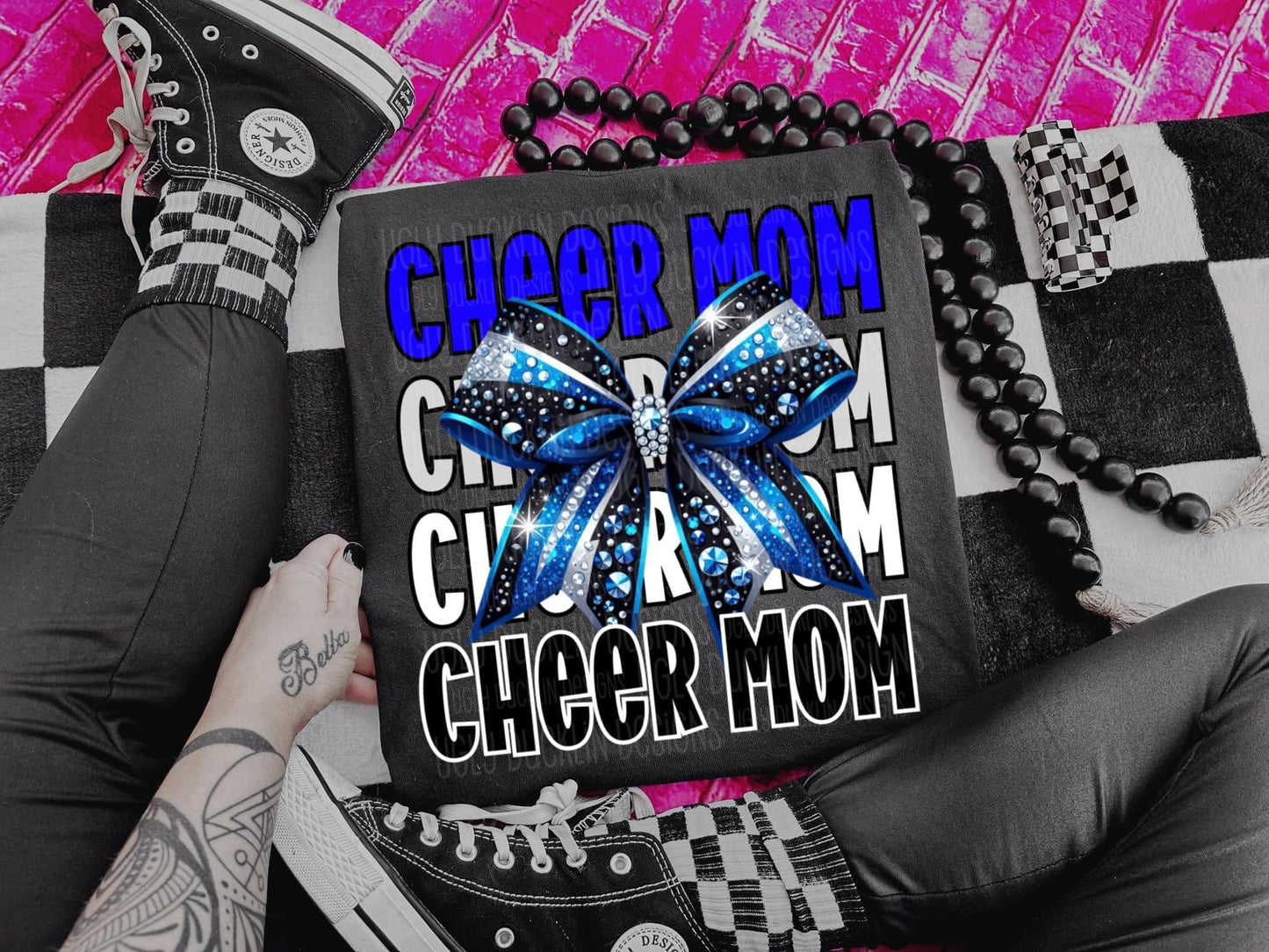 Cheer Mom Faux Rhinestones Royal Blue and Black-Lovie T Designs