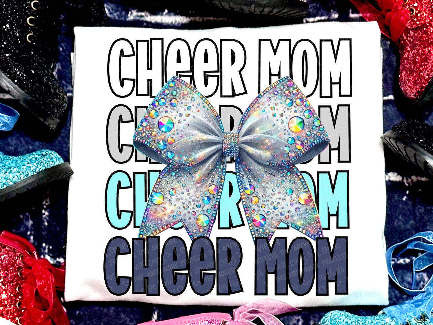 Cheer Mom Faux Rhinestones Silver Blue-Lovie T Designs