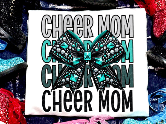 Cheer Mom Faux Rhinestones Turquoise Black-Lovie T Designs