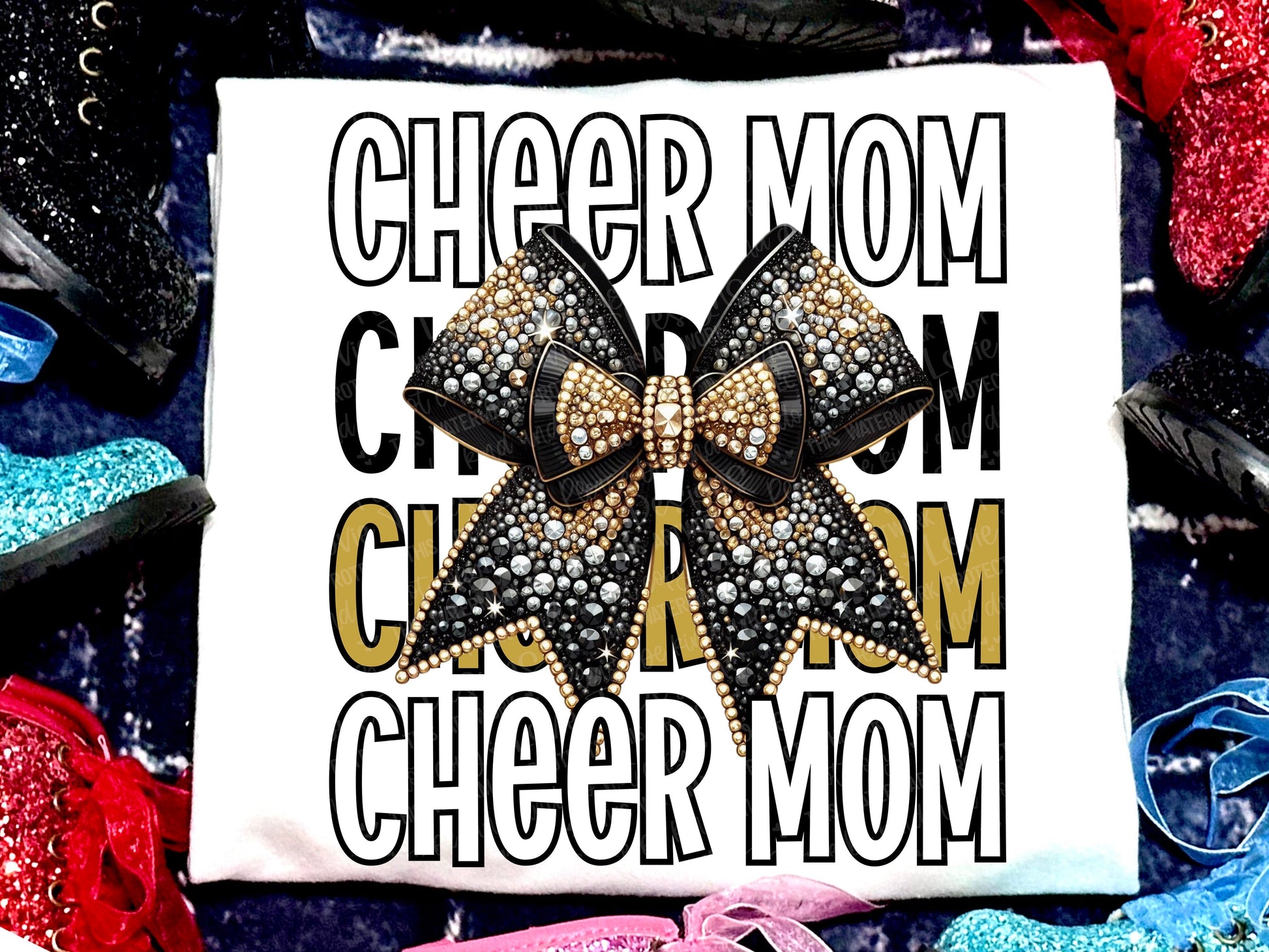 Cheer Mom Faux Rhinestones Vegas Gold Black-Lovie T Designs