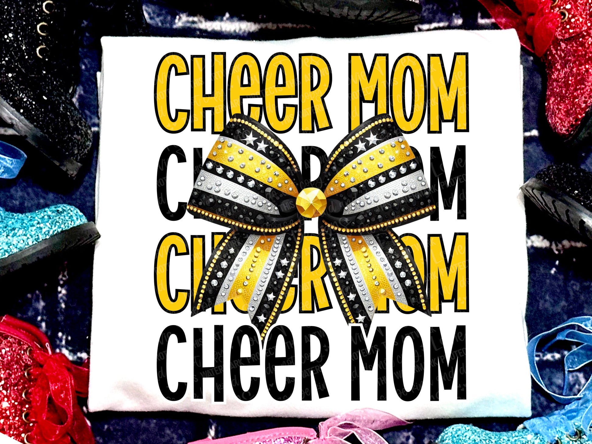 Cheer Mom Faux Rhinestones Yellow Black-Lovie T Designs