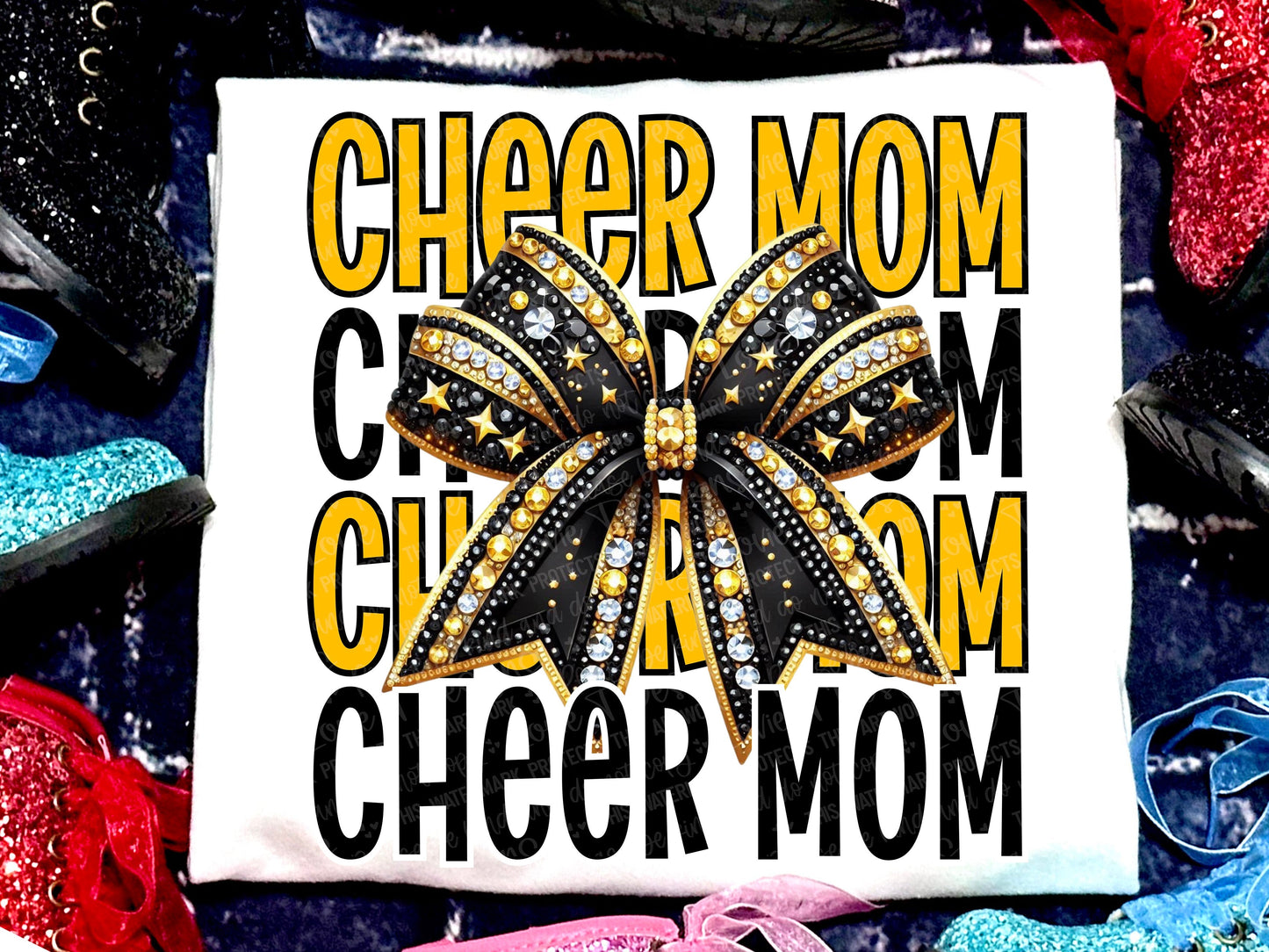 Cheer Mom Faux Rhinestones Yellow Gold Black-Lovie T Designs