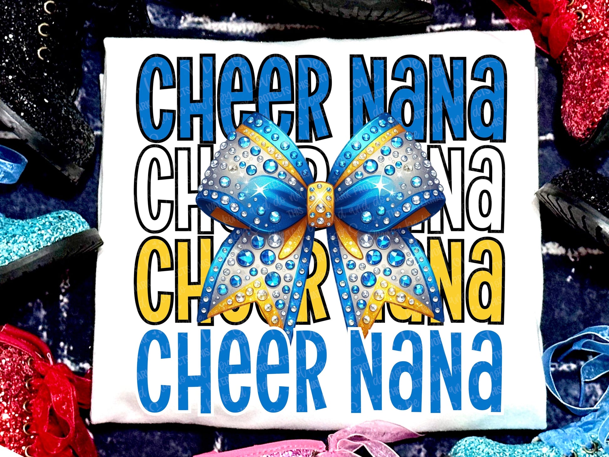 Cheer Nana Faux Rhinestones Light Blue Yellow-Lovie T Designs