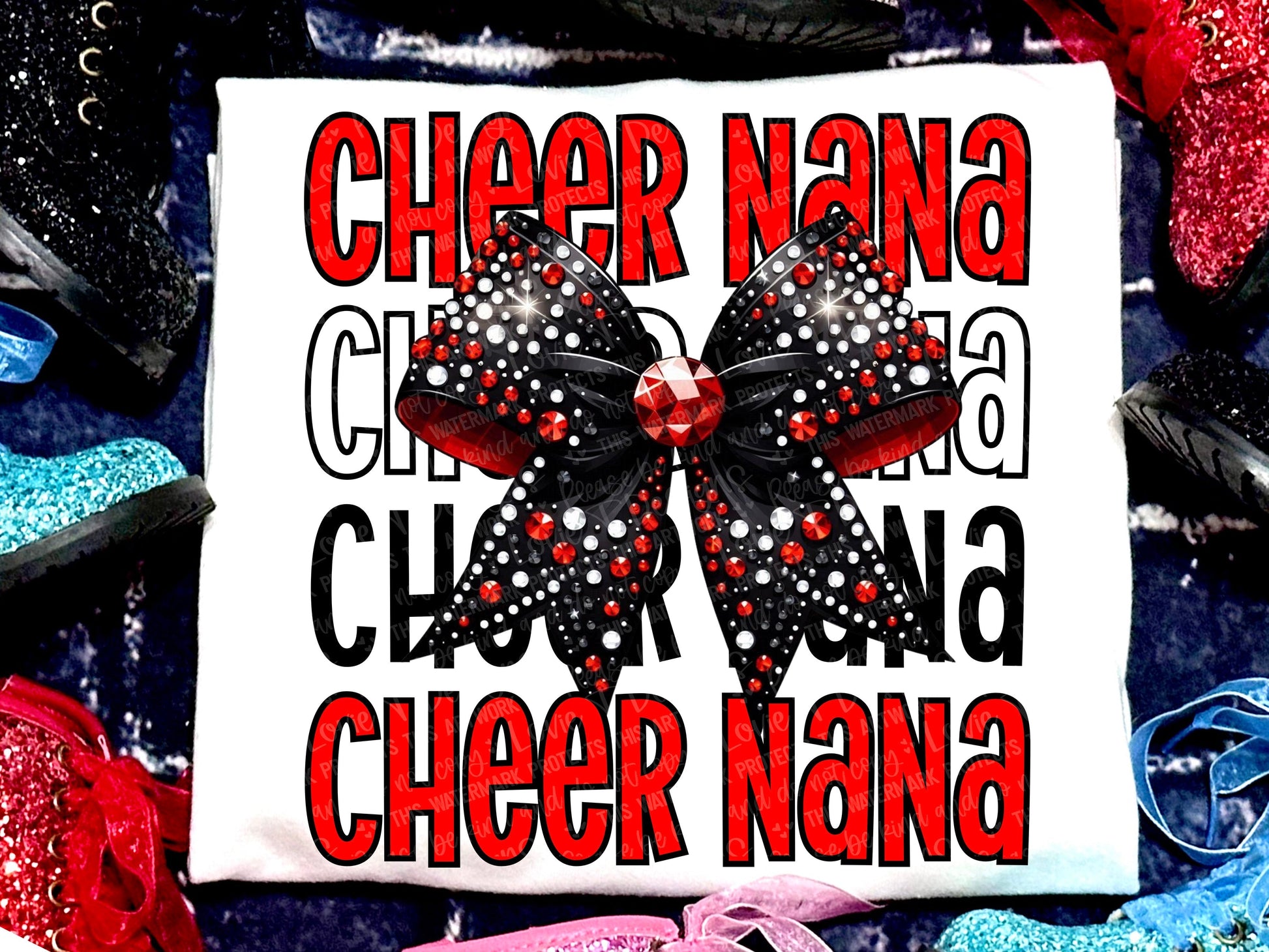 Cheer Nana Faux Rhinestones Red Black-Lovie T Designs