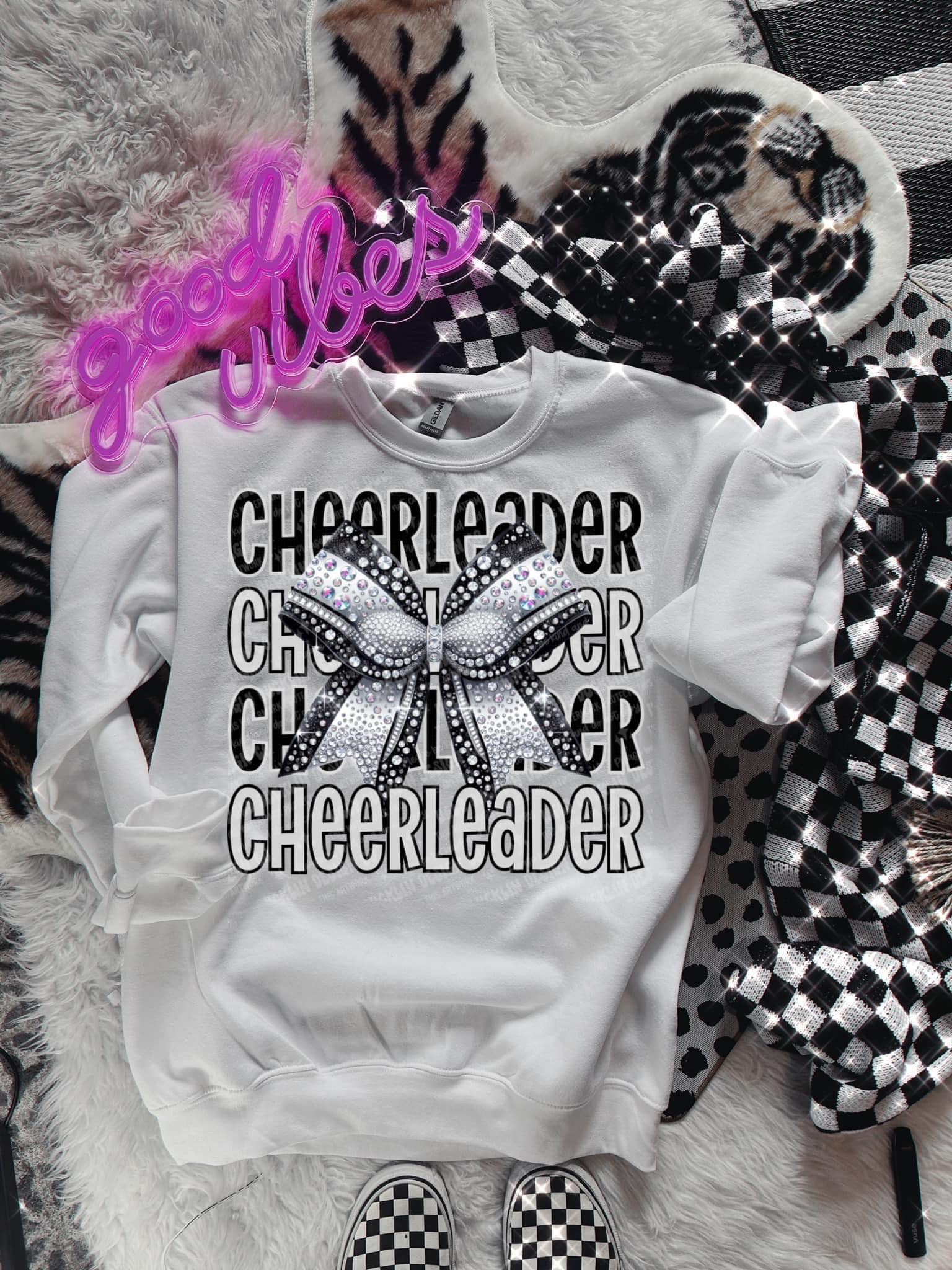 Cheerleader Black and White Bow-[DTF Transfer]-Lovie T Designs