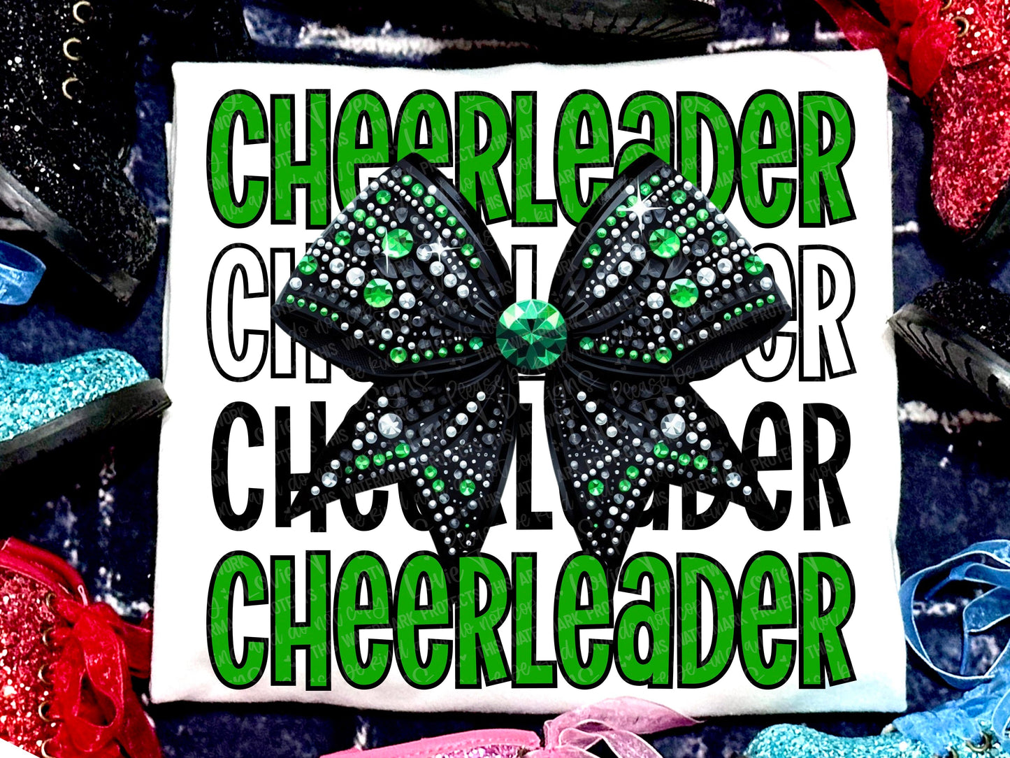 Cheerleader Faux Rhinestones Black Kelly Green-Lovie T Designs