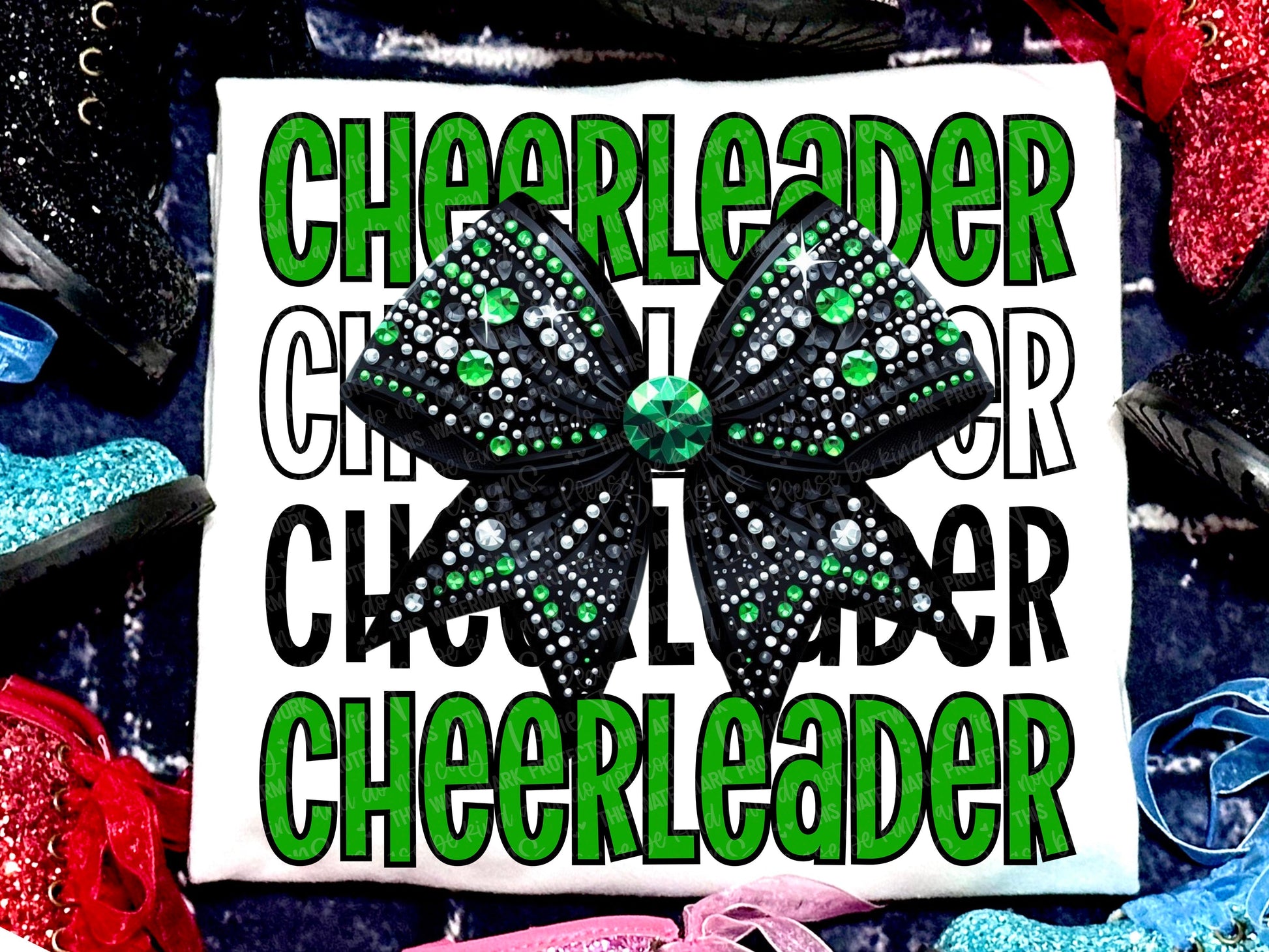 Cheerleader Faux Rhinestones Black Kelly Green-Lovie T Designs