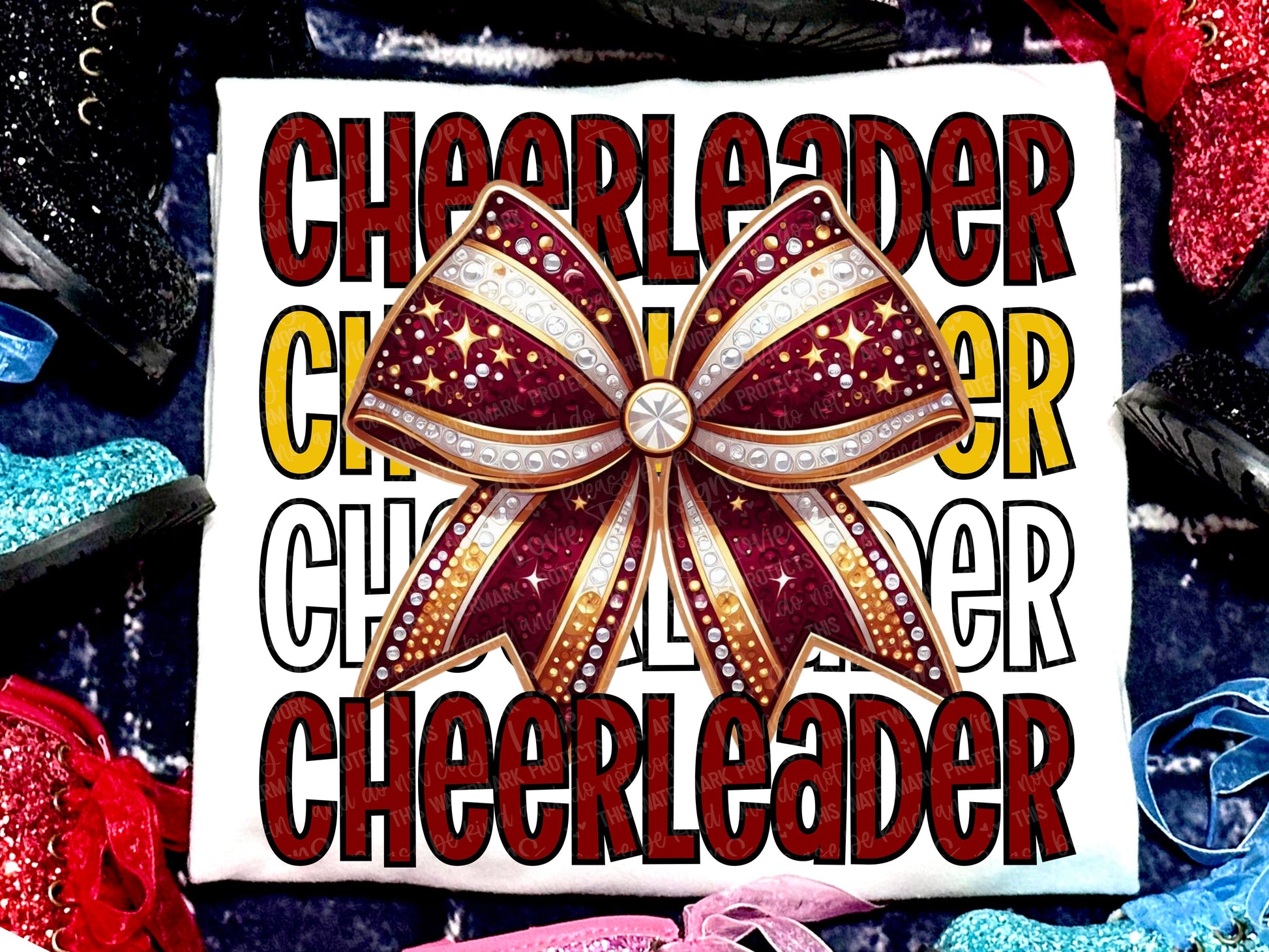 Cheerleader Faux Rhinestones Maroon Yellow Gold-Lovie T Designs