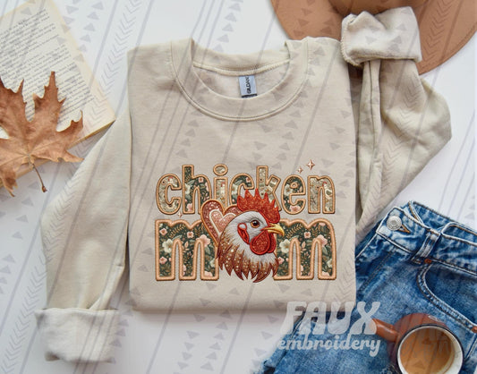 Chicken Mom Faux Embroidery