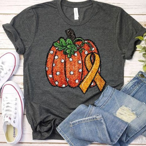 Childhood Cancer Faux Sequin Pumpkin-Lovie T Designs