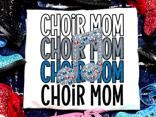 Choir Mom Music Note Faux Rhinestones Blue Silver White-Lovie T Designs