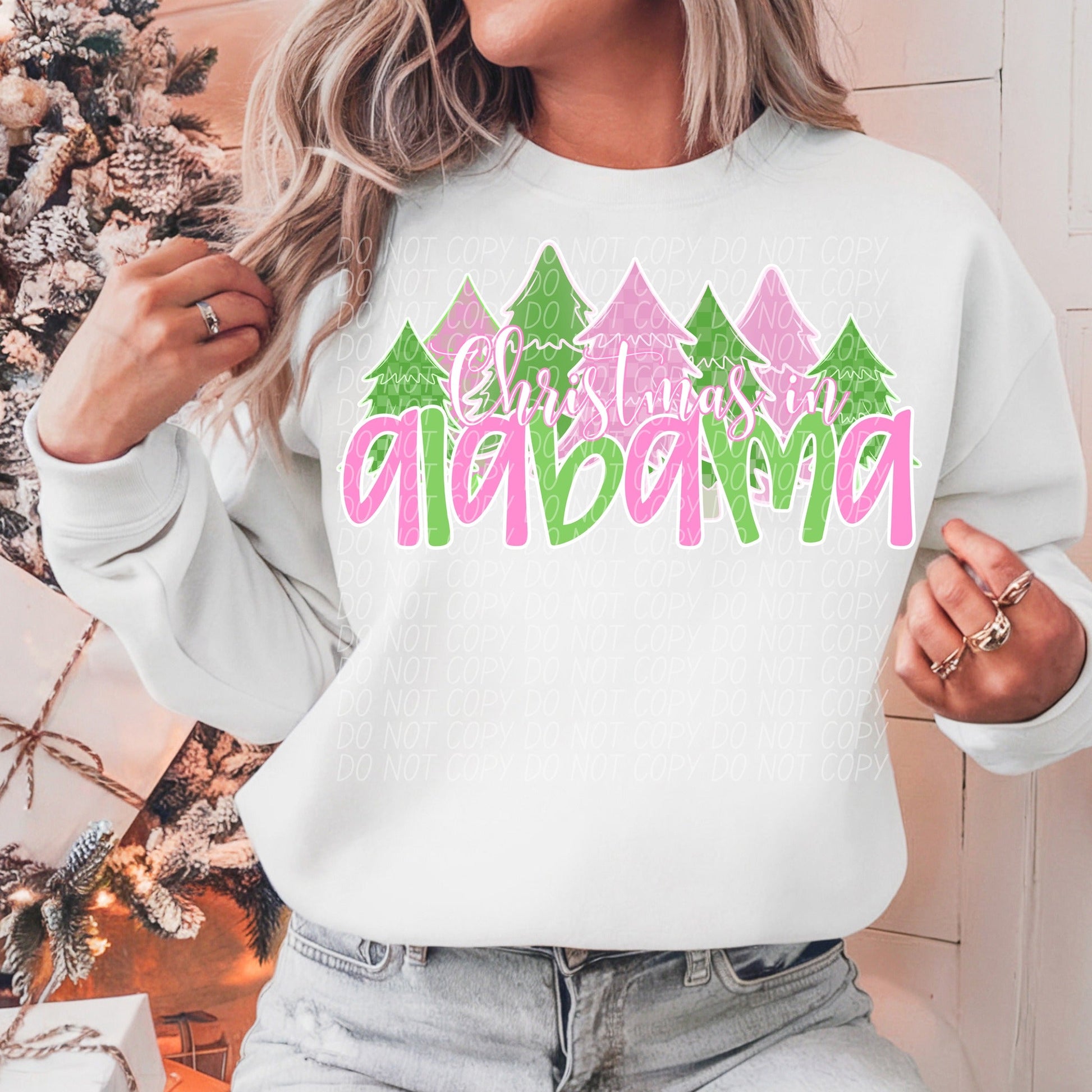 Christmas in Alabama Pink and Green Trees-[DTF Transfer]-Lovie T Designs