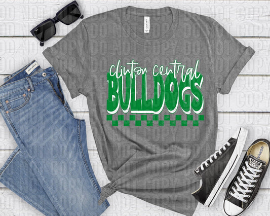 Clinton Central Bulldogs White Green Grunge-Lovie T Designs