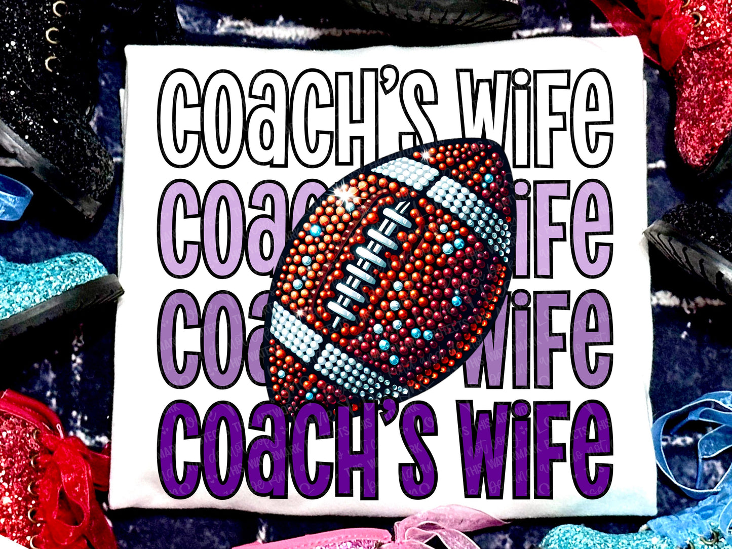 Coach's Wife Football Faux Rhinestones Purple-Lovie T Designs