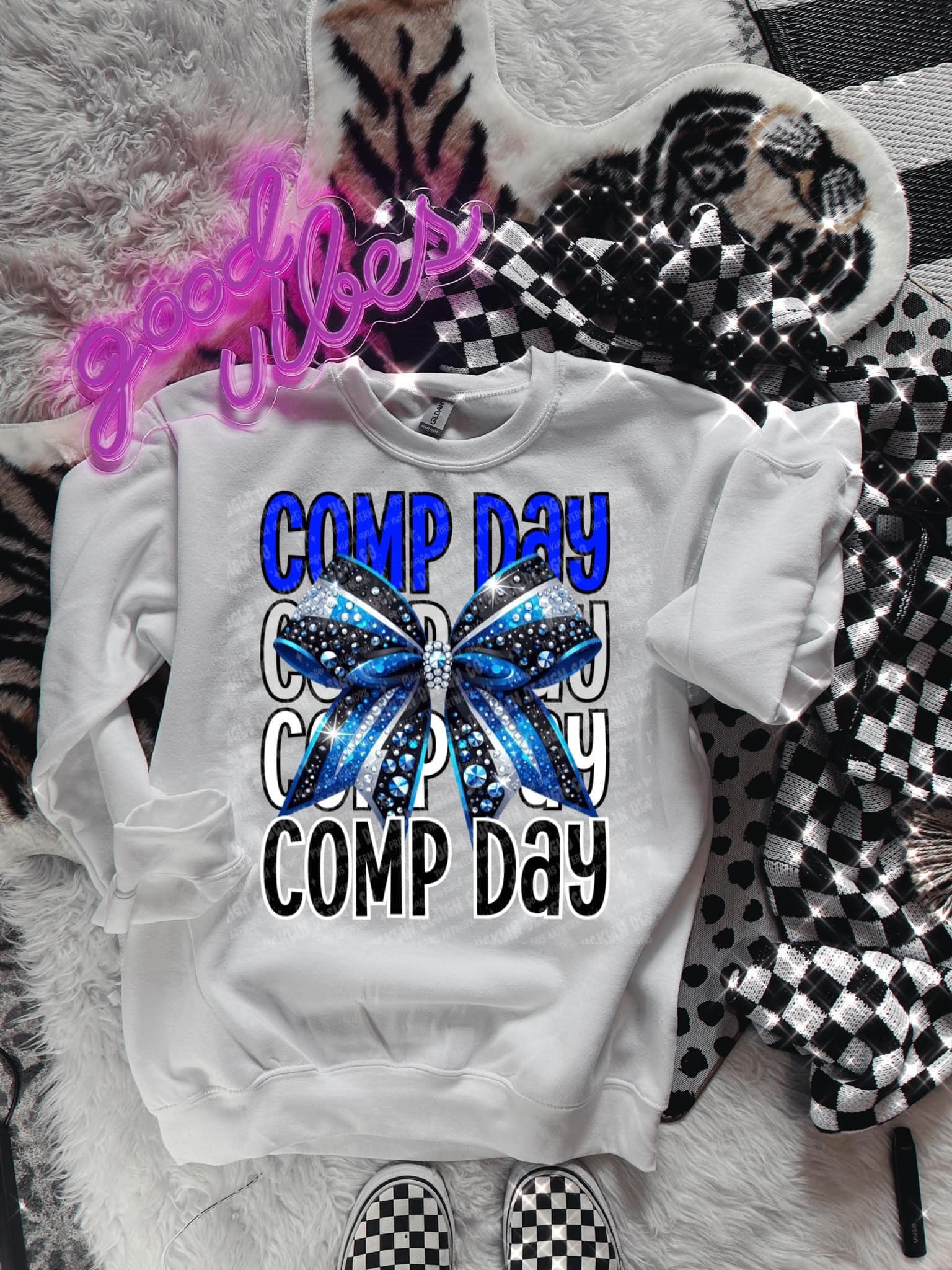 Comp Day Royal White and Black Bow-[DTF Transfer]-Lovie T Designs