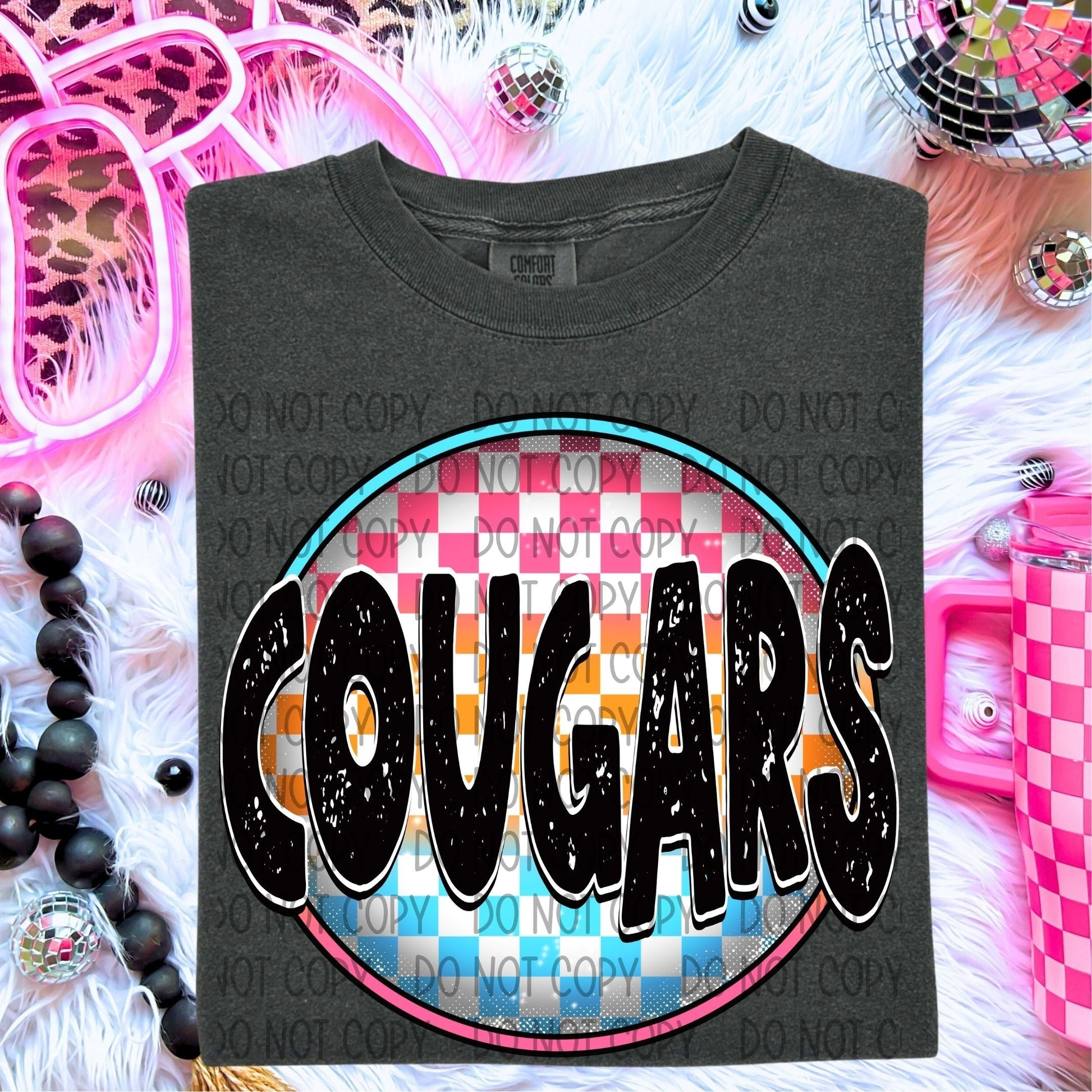 Cougars Neon Circle Mascots-Lovie T Designs