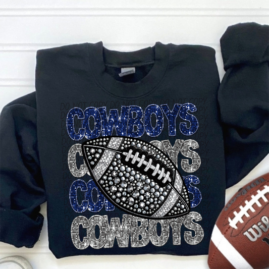 Cowboys Blue Silver Stacked Football-Lovie T Designs