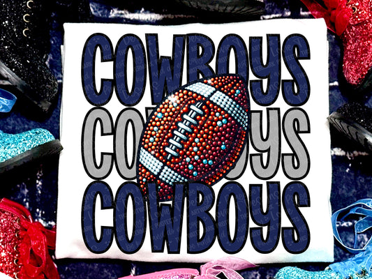 Cowboys Football Faux Rhinestones Navy-Lovie T Designs