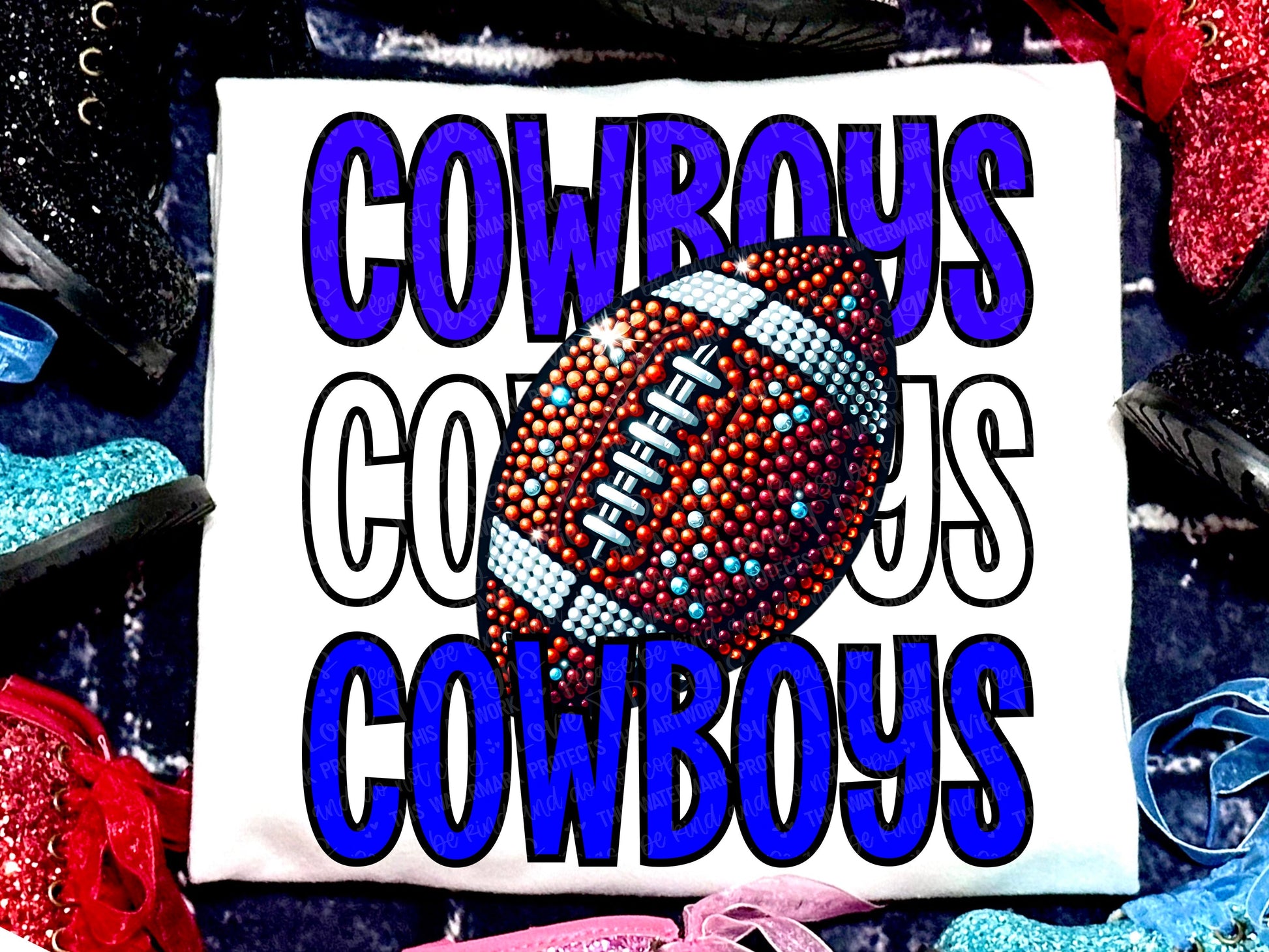 Cowboys Football Faux Rhinestones Royal Blue-Lovie T Designs