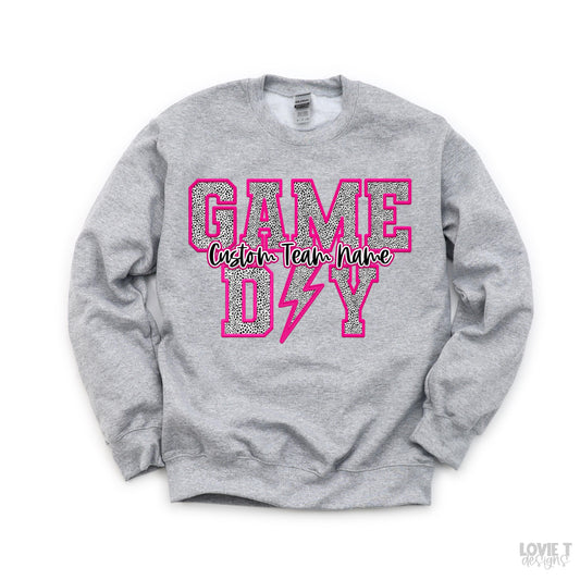 Custom Game Day Preppy Pink Faux Embroidery Teams-Lovie T Designs