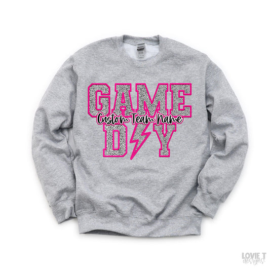 Custom Game Day Preppy Pink Faux Embroidery Teams