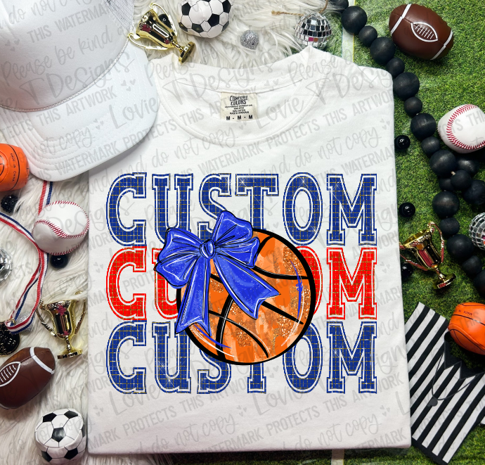 Customizable Faux Glitter Basketball with Bow - Digital Download