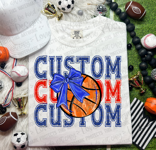 Customizable Faux Glitter Basketball with Bow - Digital Download